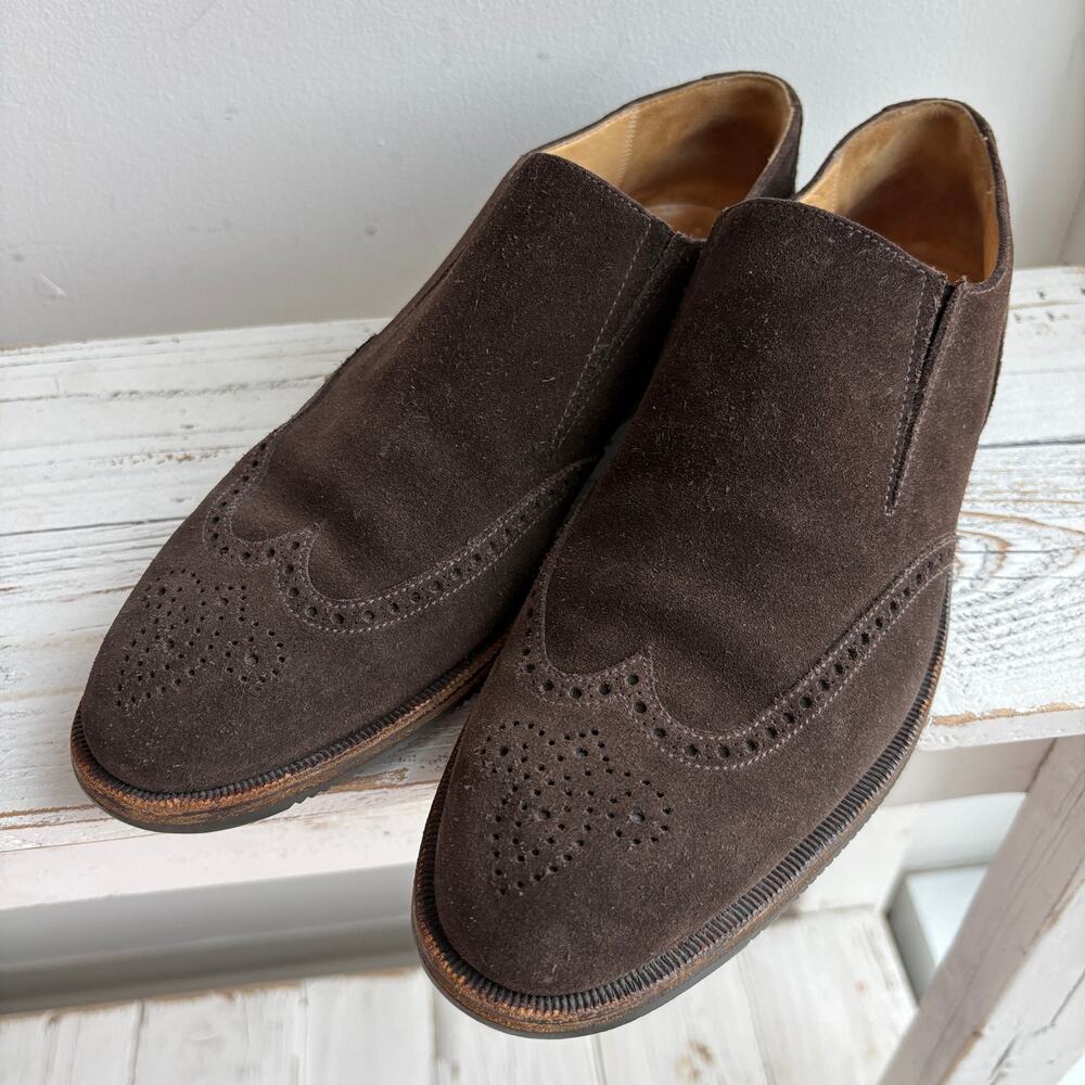 MINT Gravati Men's Brown Suede Wingtip Loafers - Handmade in Italy - Size 9.5